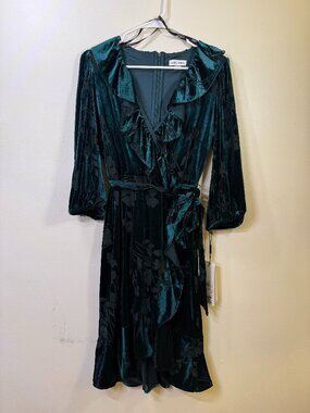 Calvin Klein Emerald Velvet Floral Wrap Dress